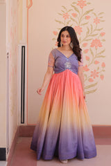 Double Shade Lavender Color Gold Crush Gown