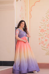 Double Shade Lavender Color Gold Crush Gown