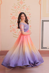 Double Shade Lavender Color Gold Crush Gown