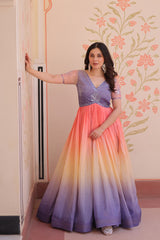 Double Shade Lavender Color Gold Crush Gown