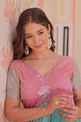 Double Shade Pink Color Gold Crush Gown