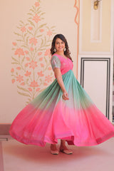 Double Shade Pink Color Gold Crush Gown