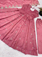 Good Looking Embroidery Work Pink Color Gown