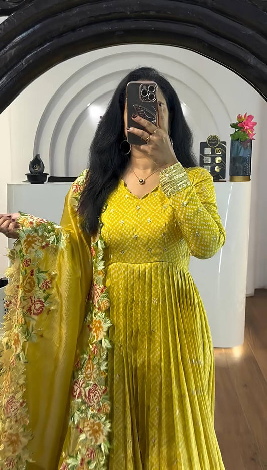 Wonderful Chinon Silk Yellow Color Gown