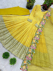 Wonderful Chinon Silk Yellow Color Gown