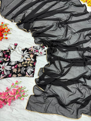 Delightful Georgette Black Color Saree