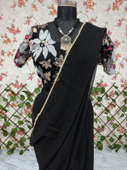 Delightful Georgette Black Color Saree