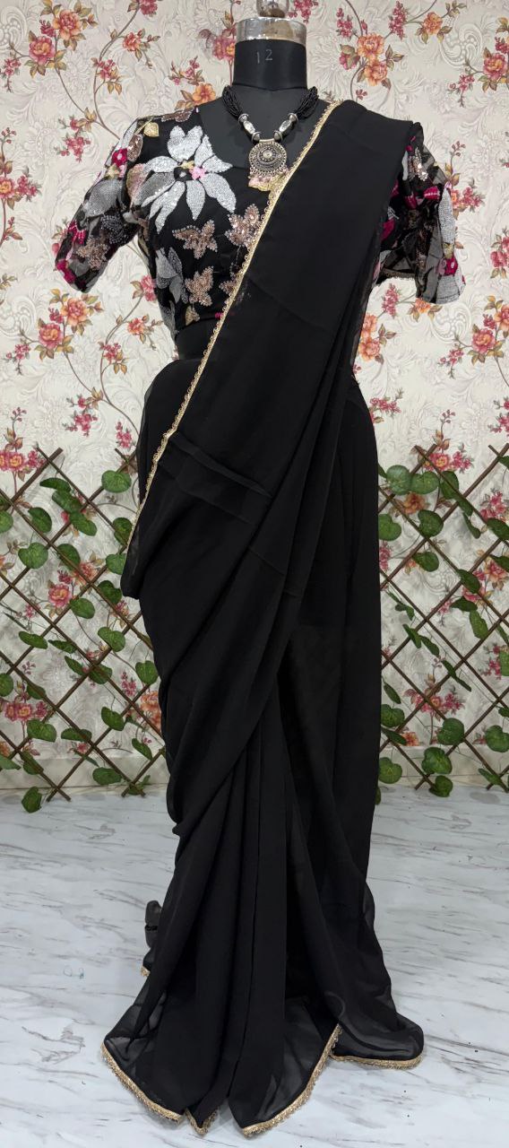 Delightful Georgette Black Color Saree