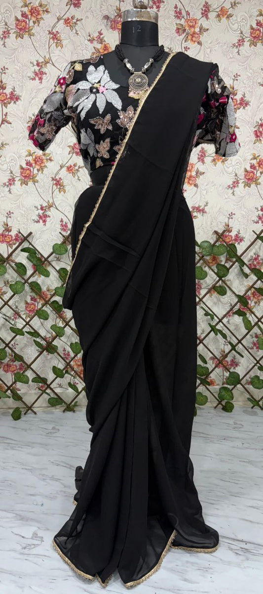 Delightful Georgette Black Color Saree
