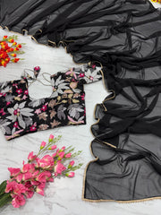 Delightful Georgette Black Color Saree