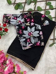 Delightful Georgette Black Color Saree