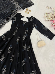Casual Wear Printed Black Color Anarkali Gown