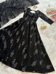 Casual Wear Printed Black Color Anarkali Gown