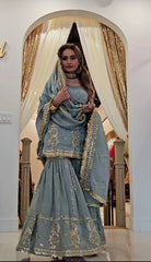 Teal Blue Color Heavy Work Gorgeous Sharara Suit