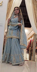 Teal Blue Color Heavy Work Gorgeous Sharara Suit