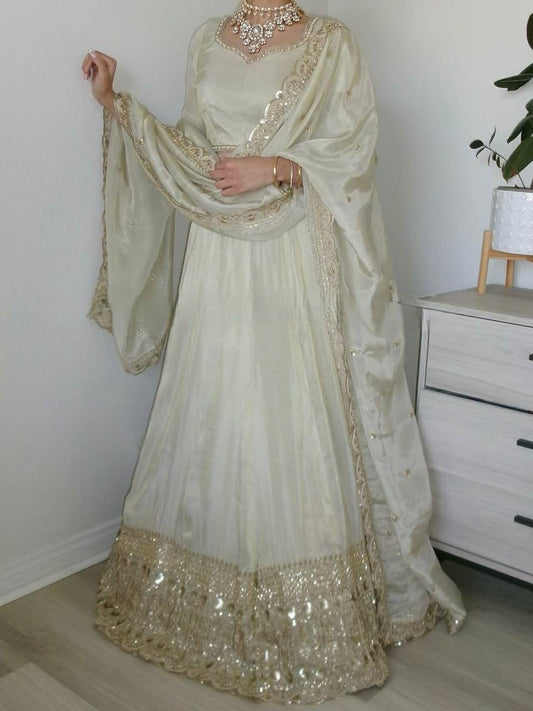 Off White Color Embroidery Sequence Work Lehenga Choli