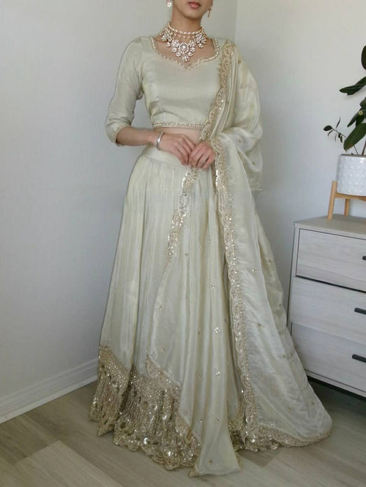 Off White Color Embroidery Sequence Work Lehenga Choli