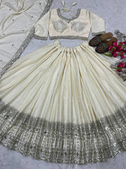 Off White Color Embroidery Sequence Work Lehenga Choli