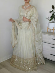 Off White Color Embroidery Sequence Work Lehenga Choli