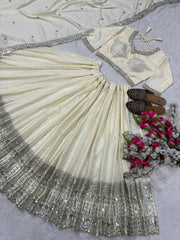 Off White Color Embroidery Sequence Work Lehenga Choli