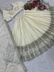 Off White Color Embroidery Sequence Work Lehenga Choli