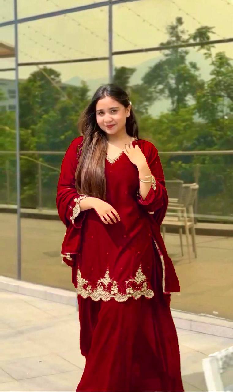 Good Looking Sequence Work Red Color Sharara Suit