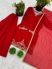 Good Looking Sequence Work Red Color Sharara Suit