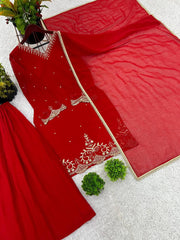 Good Looking Sequence Work Red Color Sharara Suit