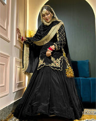 Designer Hand Work Black Color Top With Lehenga
