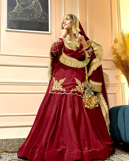 Designer Hand Work Red Color Top With Lehenga