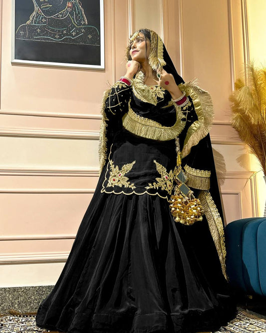 Designer Hand Work Black Color Top With Lehenga
