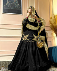 Designer Hand Work Black Color Top With Lehenga