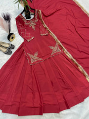 Designer Hand Work Red Color Top With Lehenga