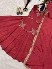 Designer Hand Work Red Color Top With Lehenga