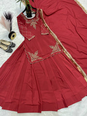 Designer Hand Work Red Color Top With Lehenga
