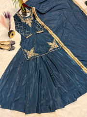 Designer Hand Work Navy Blue Color Top With Lehenga