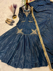 Designer Hand Work Navy Blue Color Top With Lehenga