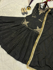 Designer Hand Work Black Color Top With Lehenga