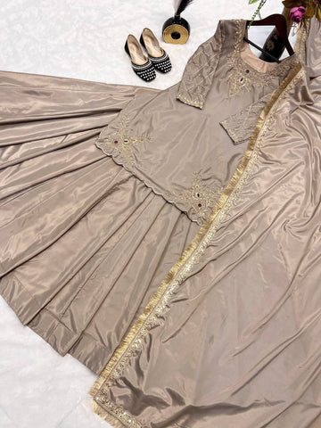 Designer Hand Work Beige Color Top With Lehenga
