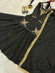 Designer Hand Work Black Color Top With Lehenga