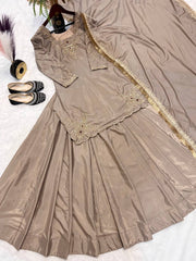 Designer Hand Work Beige Color Top With Lehenga