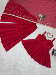 Amazing Organza Mukesh Work Red Color Palazzo Suit