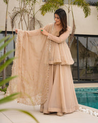 Amazing Organza Mukesh Work Beige Color Palazzo Suit