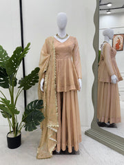 Amazing Organza Mukesh Work Beige Color Palazzo Suit