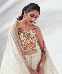 Marriage Special Flower Print Heavy Work White Color Lehenga Choli