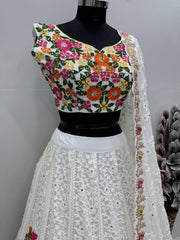 Marriage Special Flower Print Heavy Work White Color Lehenga Choli