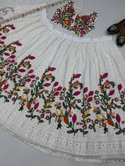 Marriage Special Flower Print Heavy Work White Color Lehenga Choli