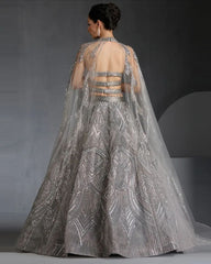 Wedding Wear Grey Color Lehenga Choli