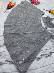 Wedding Wear Grey Color Lehenga Choli