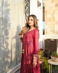 Shining Embroidery Work Pink Color Gown